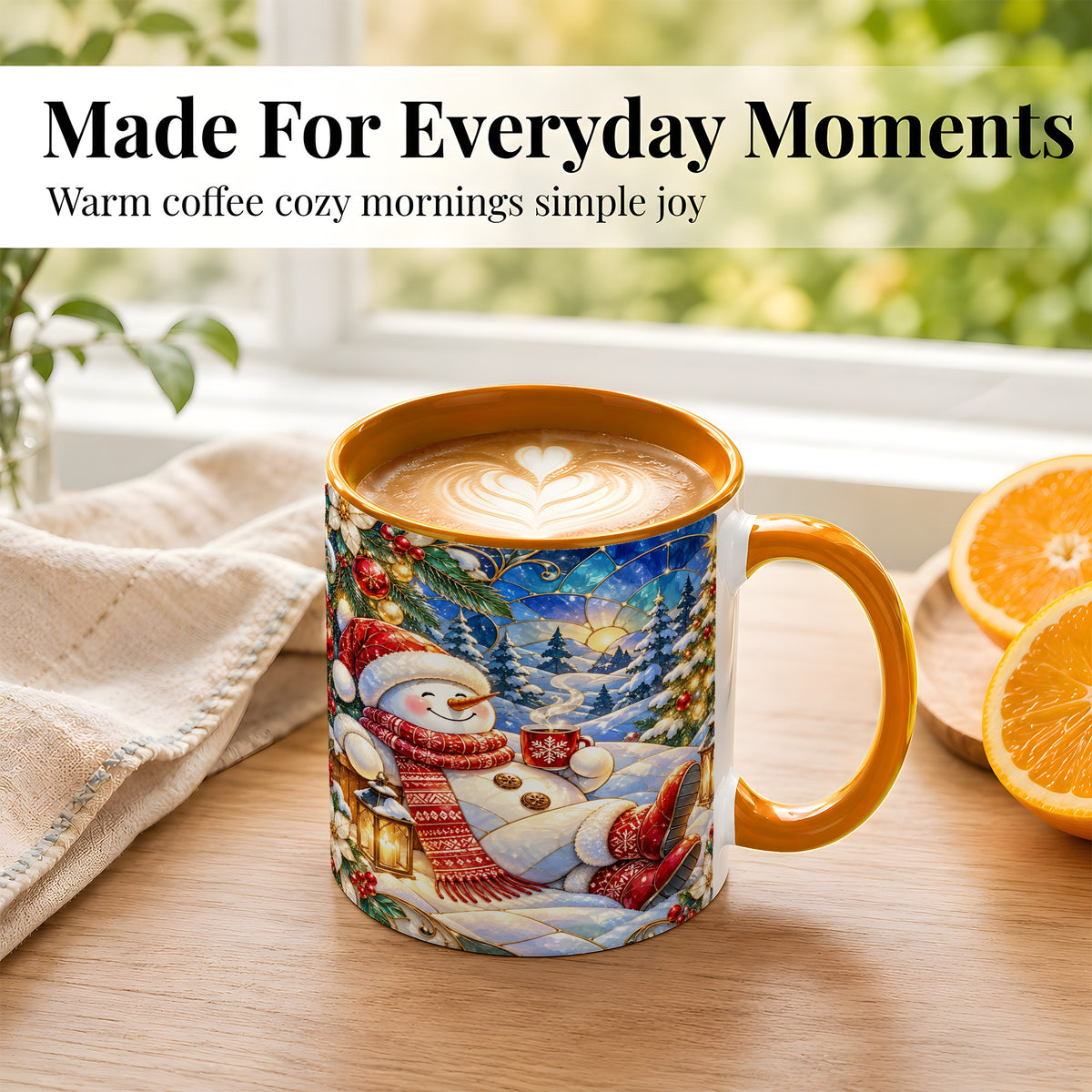 #pl[11oz|Orange] Cozy Snowman Coffee Mug, Christmas Snowman Mug, Ceramic Cup