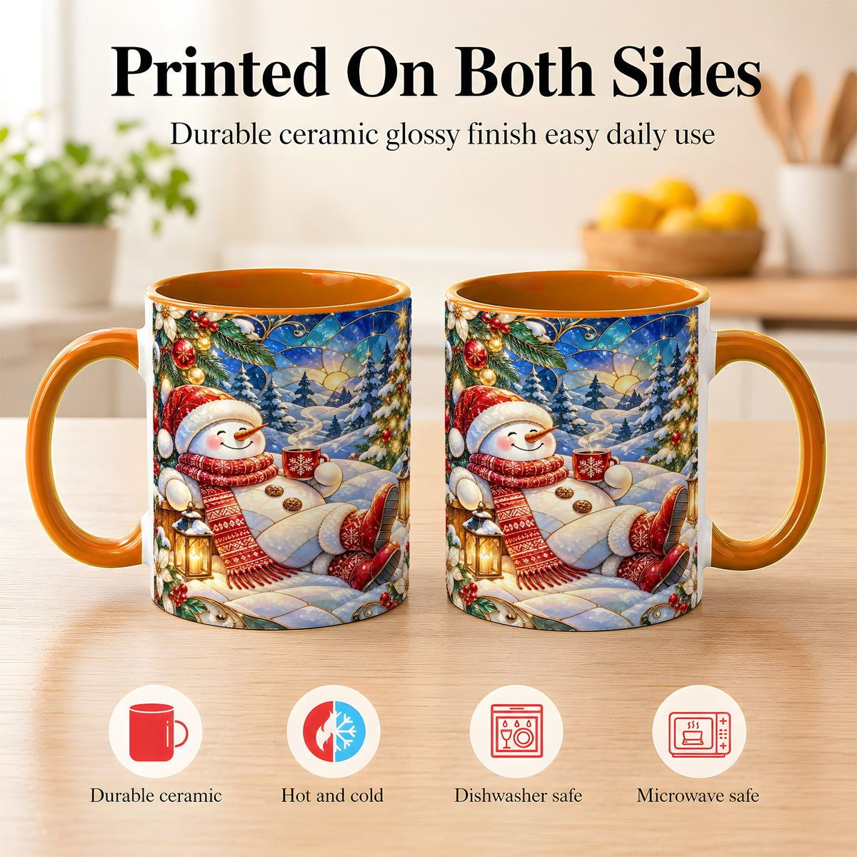#pl[11oz|Orange] Cozy Snowman Coffee Mug, Christmas Snowman Mug, Ceramic Cup