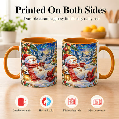 #pl[11oz|Orange] Cozy Snowman Coffee Mug, Christmas Snowman Mug, Ceramic Cup
