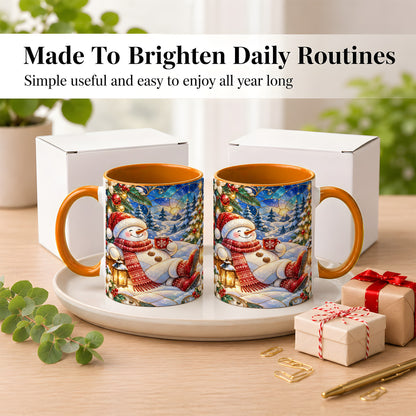 #pl[11oz|Orange] Cozy Snowman Coffee Mug, Christmas Snowman Mug, Ceramic Cup