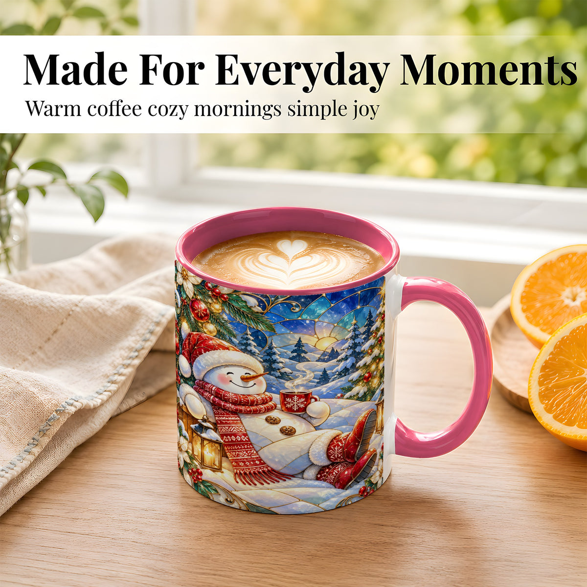 #pl[11oz|Pink] Cozy Snowman Coffee Mug, Christmas Snowman Mug, Ceramic Cup