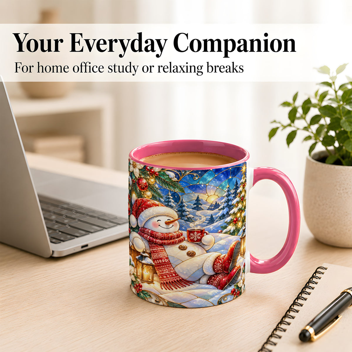 #pl[11oz|Pink] Cozy Snowman Coffee Mug, Christmas Snowman Mug, Ceramic Cup