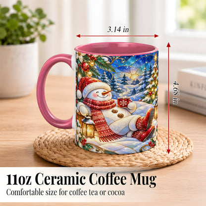 #pl[11oz|Pink] Cozy Snowman Coffee Mug, Christmas Snowman Mug, Ceramic Cup