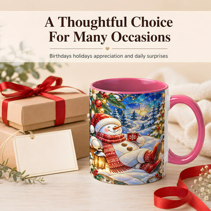 #pl[11oz|Pink] Cozy Snowman Coffee Mug, Christmas Snowman Mug, Ceramic Cup