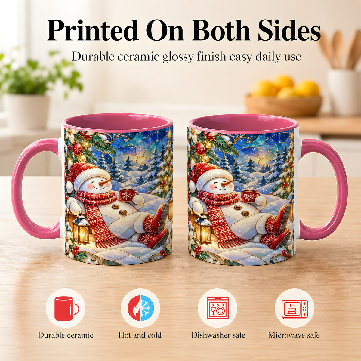 #pl[11oz|Pink] Cozy Snowman Coffee Mug, Christmas Snowman Mug, Ceramic Cup