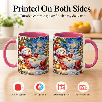 #pl[11oz|Pink] Cozy Snowman Coffee Mug, Christmas Snowman Mug, Ceramic Cup