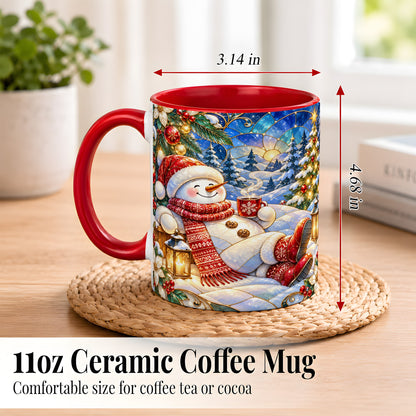 #pl[11oz|Red] Cozy Snowman Coffee Mug, Christmas Snowman Mug, Ceramic Cup