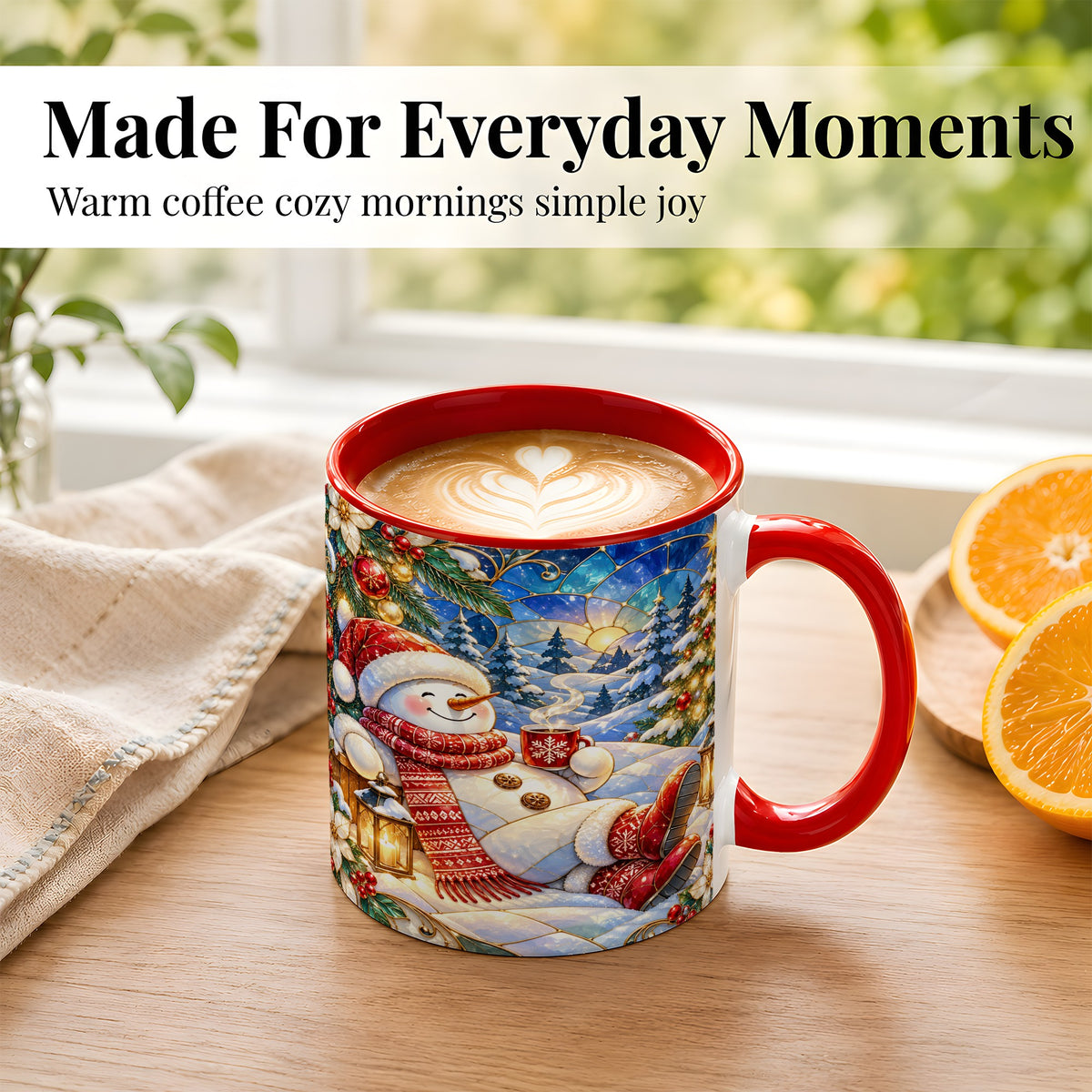 #pl[11oz|Red] Cozy Snowman Coffee Mug, Christmas Snowman Mug, Ceramic Cup