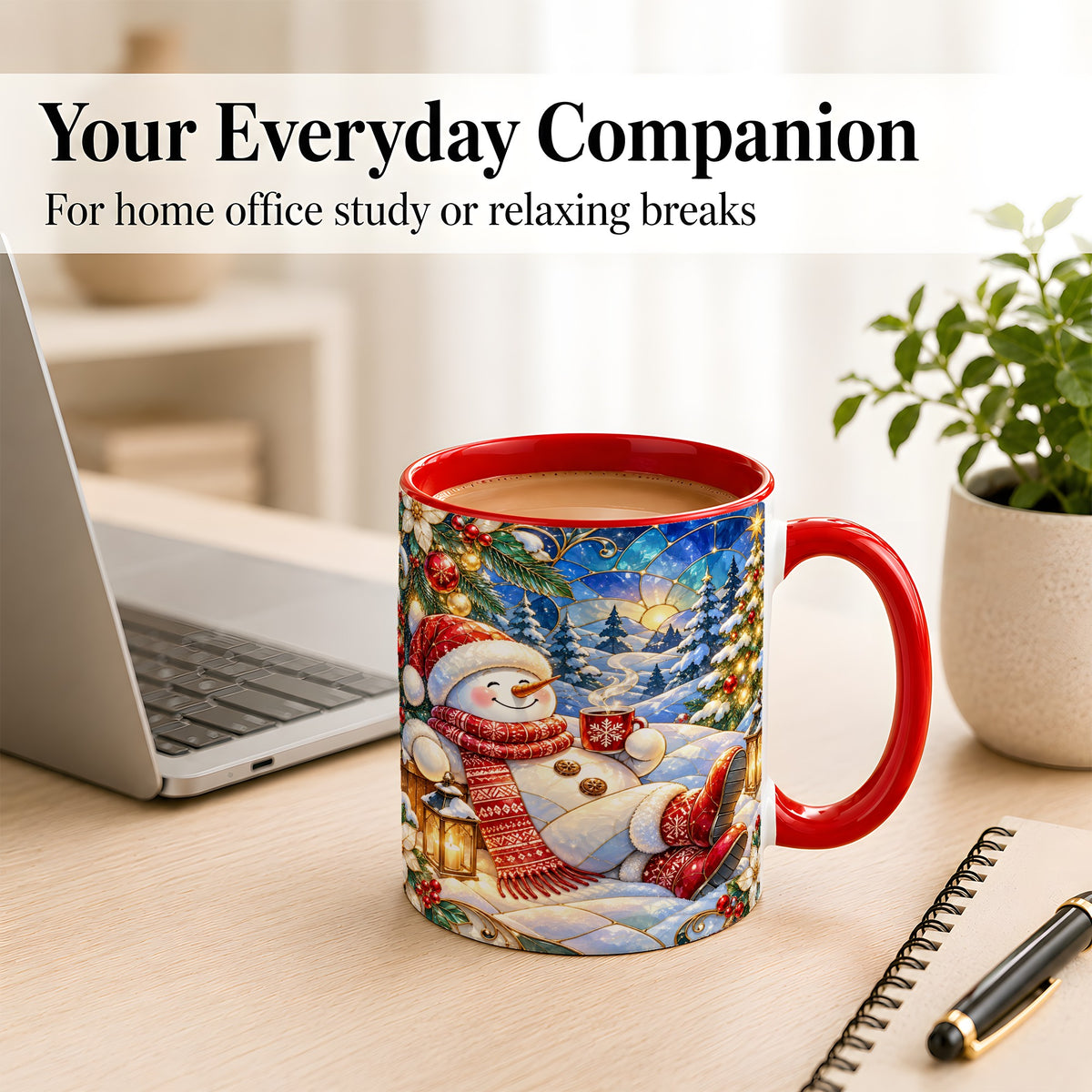 #pl[11oz|Red] Cozy Snowman Coffee Mug, Christmas Snowman Mug, Ceramic Cup