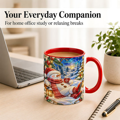 #pl[11oz|Red] Cozy Snowman Coffee Mug, Christmas Snowman Mug, Ceramic Cup