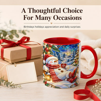 #pl[11oz|Red] Cozy Snowman Coffee Mug, Christmas Snowman Mug, Ceramic Cup