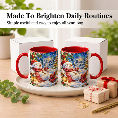 #pl[11oz|Red] Cozy Snowman Coffee Mug, Christmas Snowman Mug, Ceramic Cup