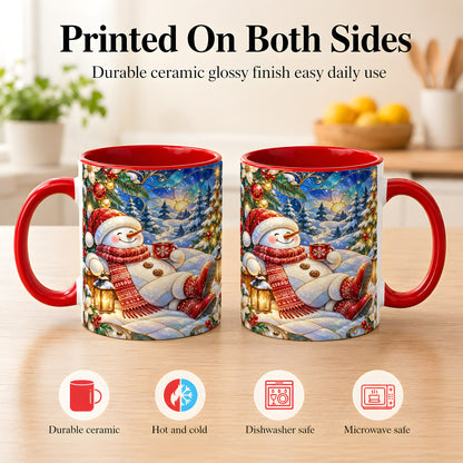 #pl[11oz|Red] Cozy Snowman Coffee Mug, Christmas Snowman Mug, Ceramic Cup
