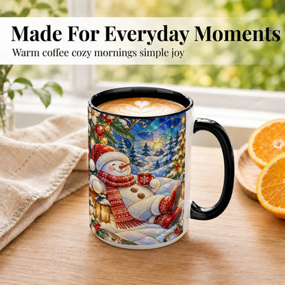 #pl[15oz|Black] Cozy Snowman Coffee Mug, Christmas Snowman Mug, Ceramic Cup