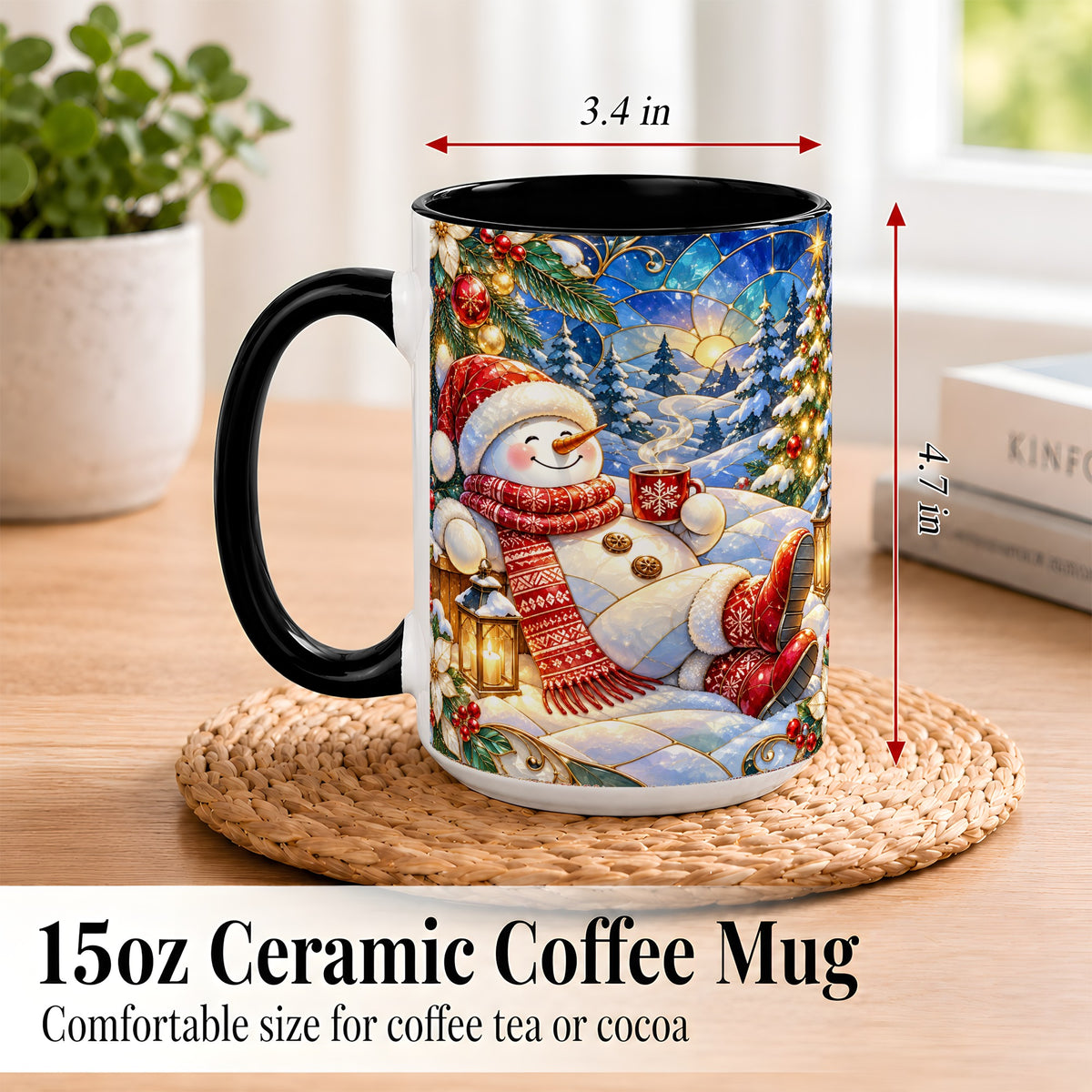 #pl[15oz|Black] Cozy Snowman Coffee Mug, Christmas Snowman Mug, Ceramic Cup