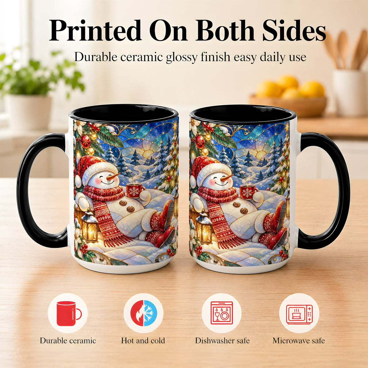 #pl[15oz|Black] Cozy Snowman Coffee Mug, Christmas Snowman Mug, Ceramic Cup