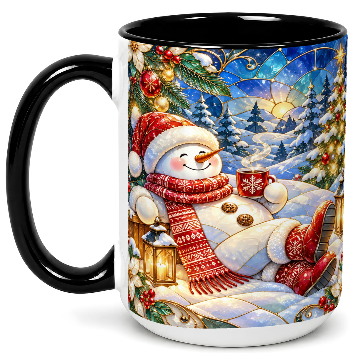 #pl[15oz|Black] Cozy Snowman Coffee Mug, Christmas Snowman Mug, Ceramic Cup