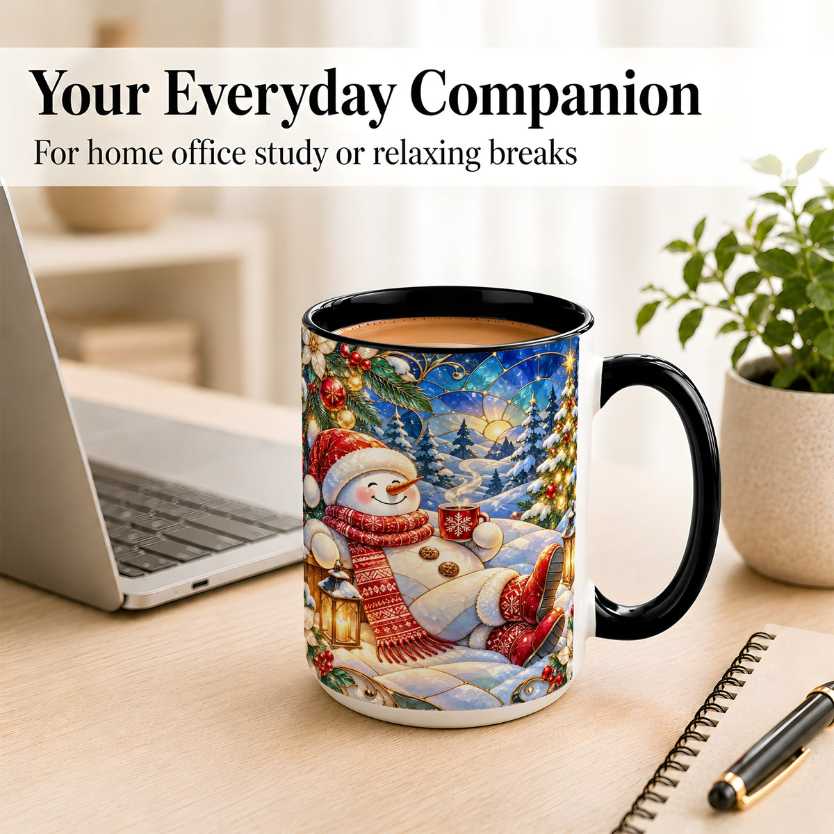 #pl[15oz|Black] Cozy Snowman Coffee Mug, Christmas Snowman Mug, Ceramic Cup