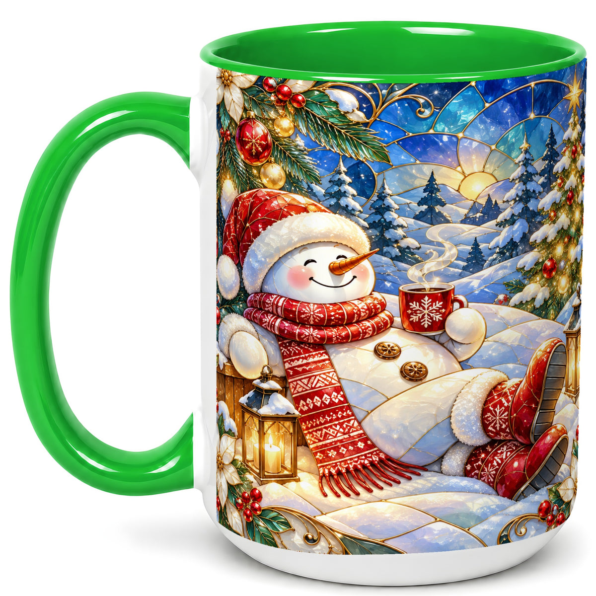 #pl[15oz|Green] Cozy Snowman Coffee Mug, Christmas Snowman Mug, Ceramic Cup