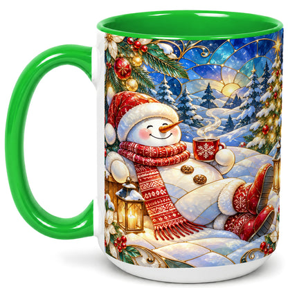 #pl[15oz|Green] Cozy Snowman Coffee Mug, Christmas Snowman Mug, Ceramic Cup