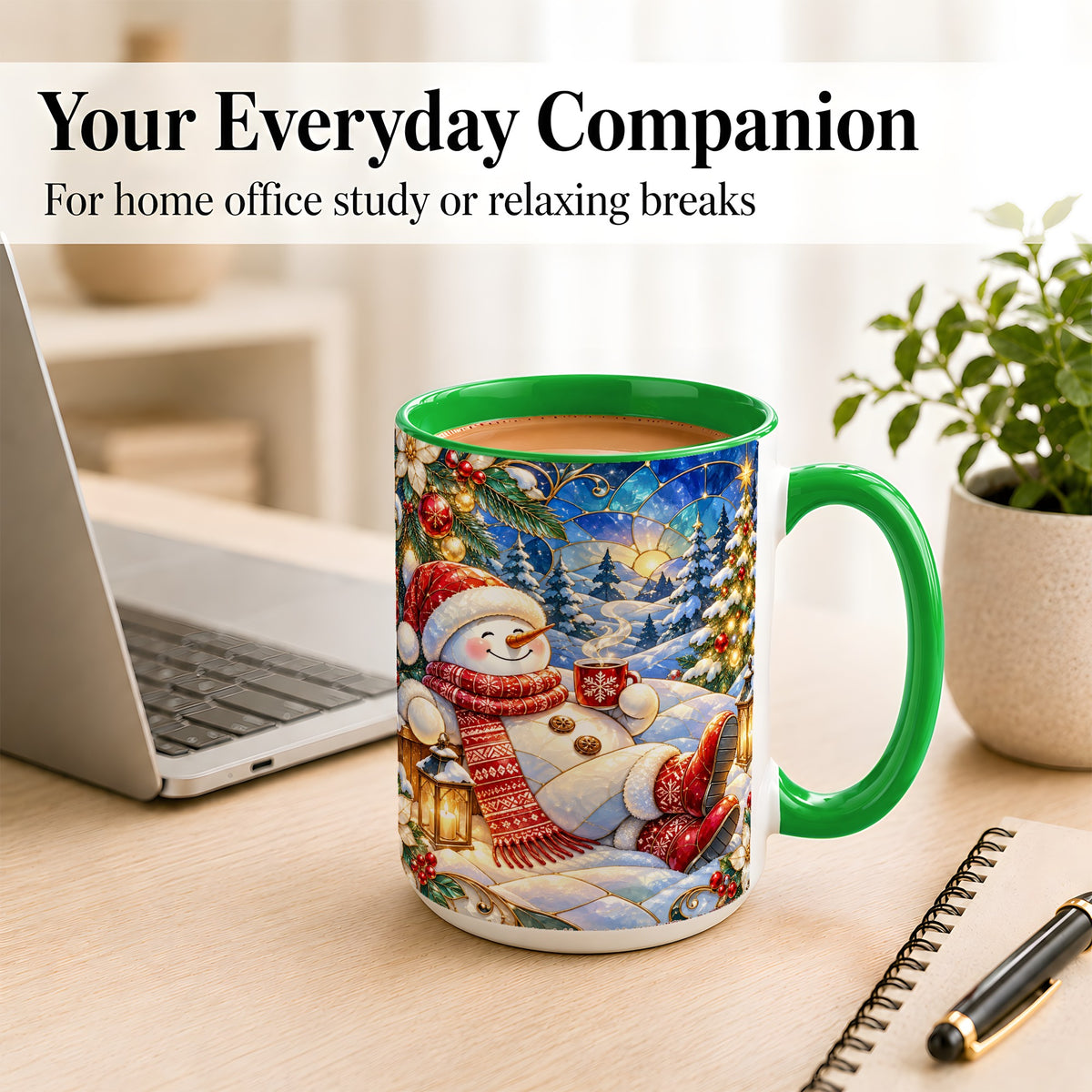 #pl[15oz|Green] Cozy Snowman Coffee Mug, Christmas Snowman Mug, Ceramic Cup
