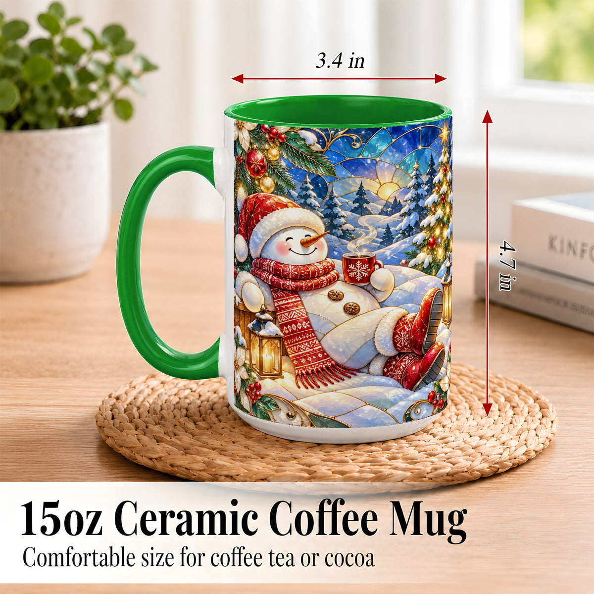 #pl[15oz|Green] Cozy Snowman Coffee Mug, Christmas Snowman Mug, Ceramic Cup