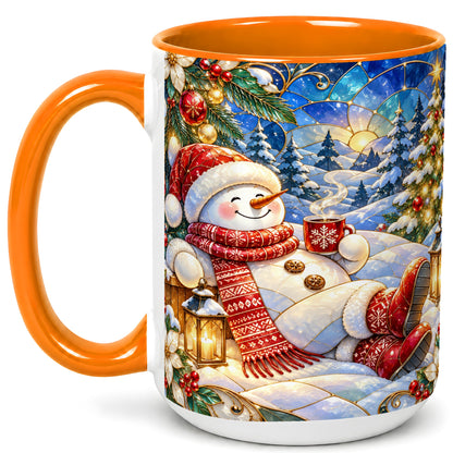 #pl[15oz|Orange] Cozy Snowman Coffee Mug, Christmas Snowman Mug, Ceramic Cup