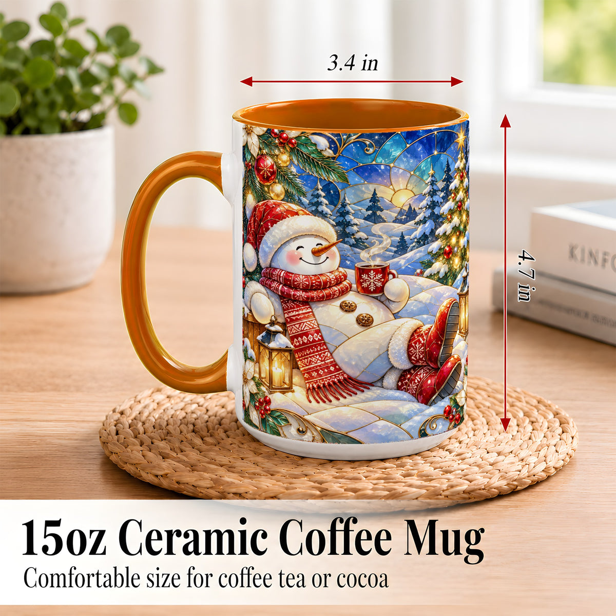 #pl[15oz|Orange] Cozy Snowman Coffee Mug, Christmas Snowman Mug, Ceramic Cup