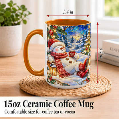 #pl[15oz|Orange] Cozy Snowman Coffee Mug, Christmas Snowman Mug, Ceramic Cup