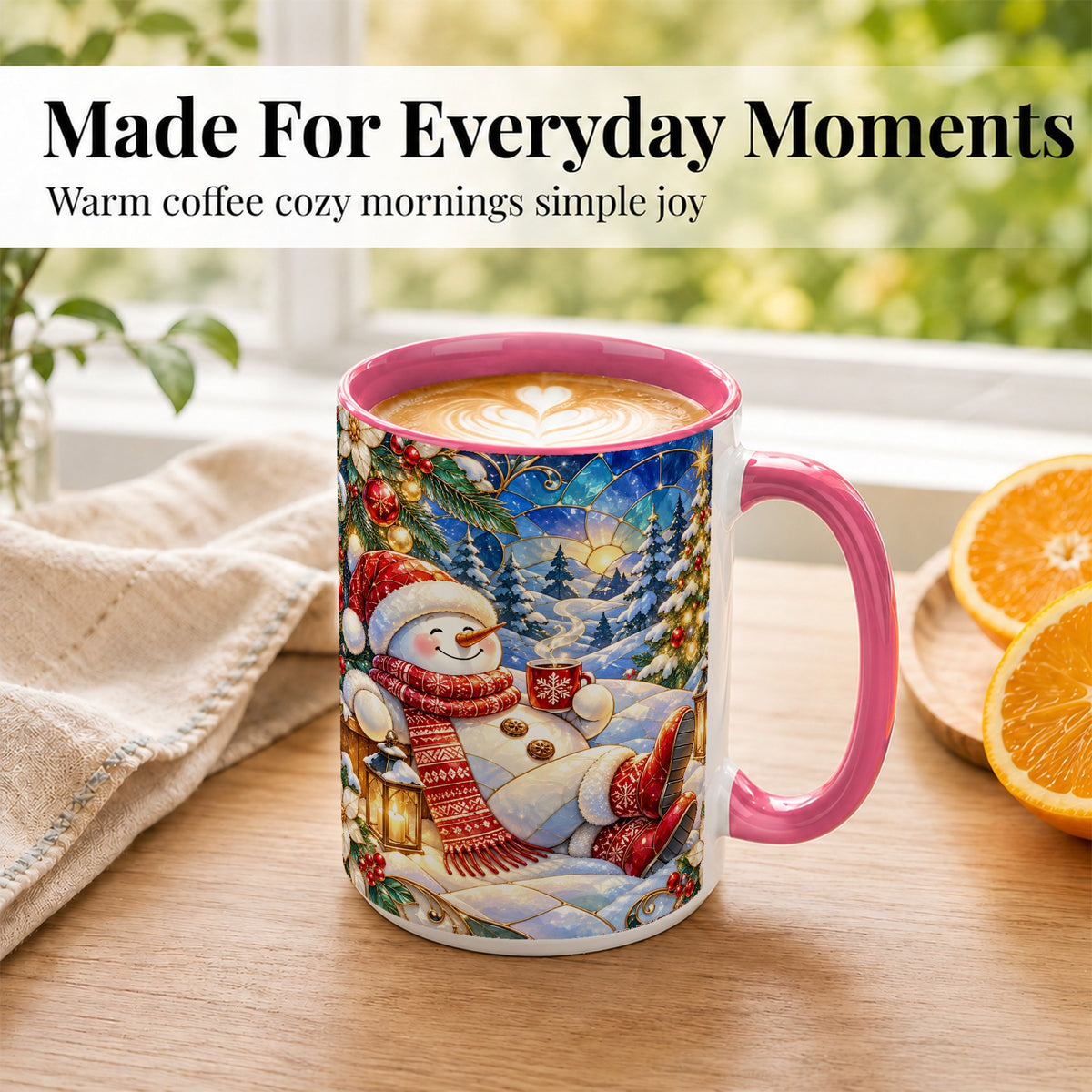 #pl[15oz|Pink] Cozy Snowman Coffee Mug, Christmas Snowman Mug, Ceramic Cup