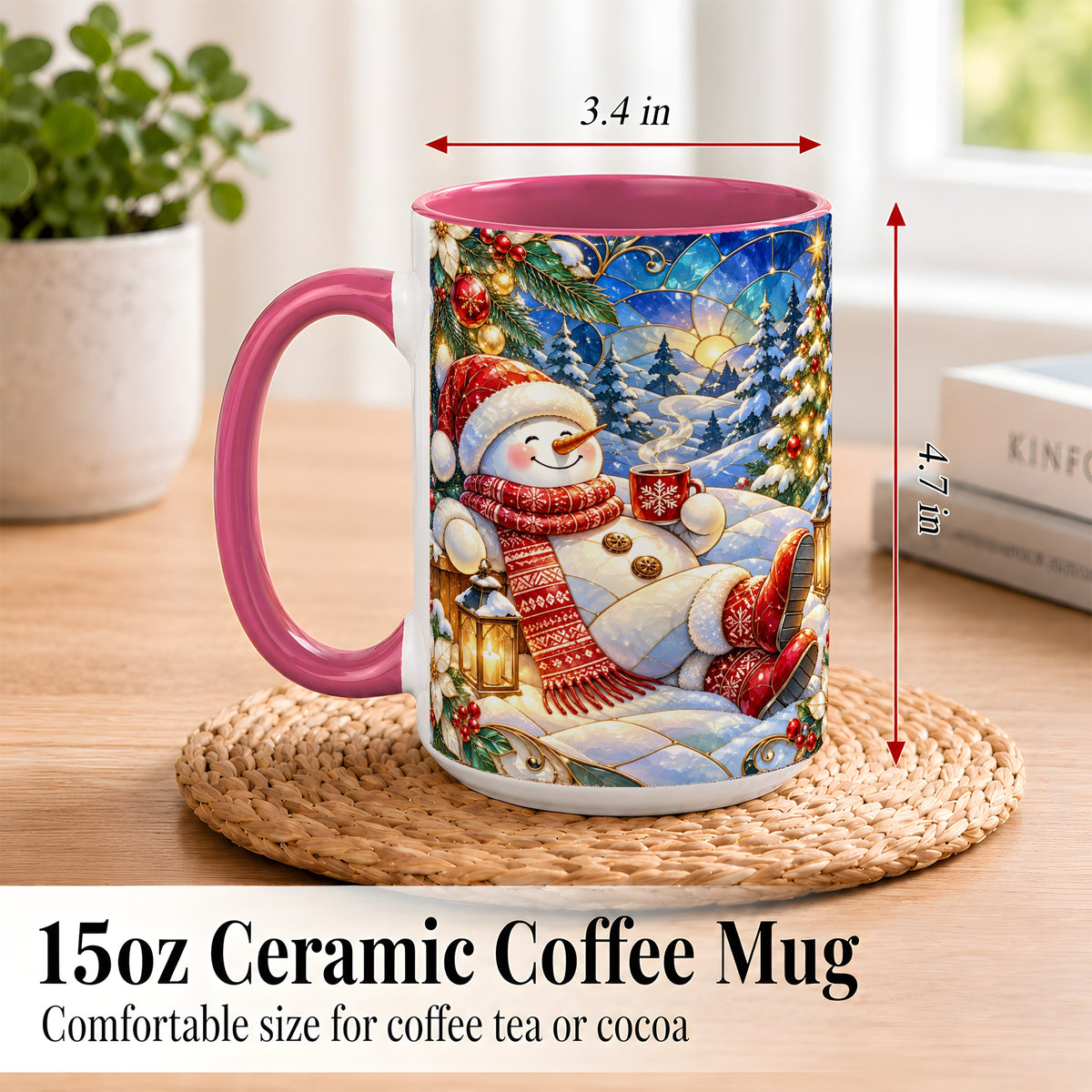 #pl[15oz|Pink] Cozy Snowman Coffee Mug, Christmas Snowman Mug, Ceramic Cup