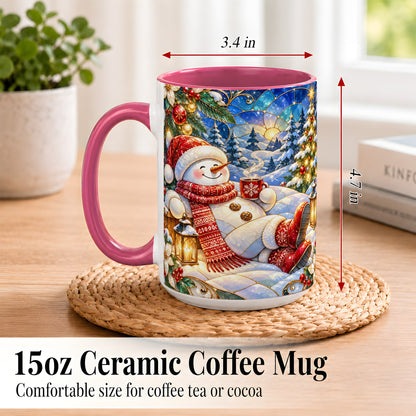 #pl[15oz|Pink] Cozy Snowman Coffee Mug, Christmas Snowman Mug, Ceramic Cup