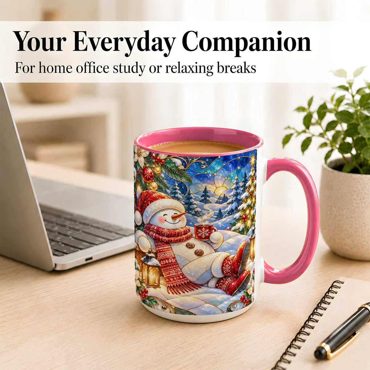 #pl[15oz|Pink] Cozy Snowman Coffee Mug, Christmas Snowman Mug, Ceramic Cup