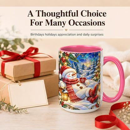 #pl[15oz|Pink] Cozy Snowman Coffee Mug, Christmas Snowman Mug, Ceramic Cup