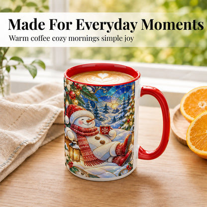 #pl[15oz|Red] Cozy Snowman Coffee Mug, Christmas Snowman Mug, Ceramic Cup