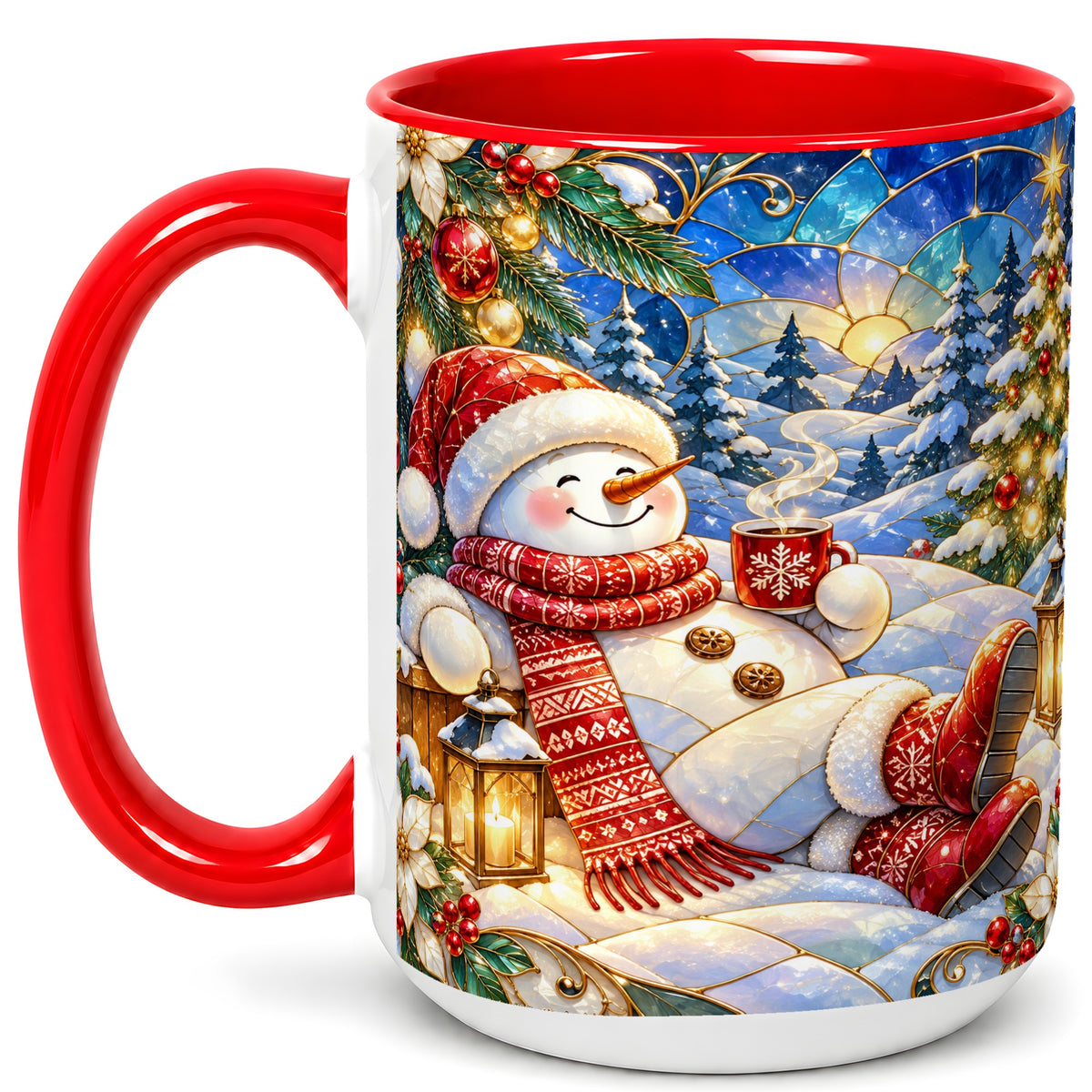 #pl[15oz|Red] Cozy Snowman Coffee Mug, Christmas Snowman Mug, Ceramic Cup