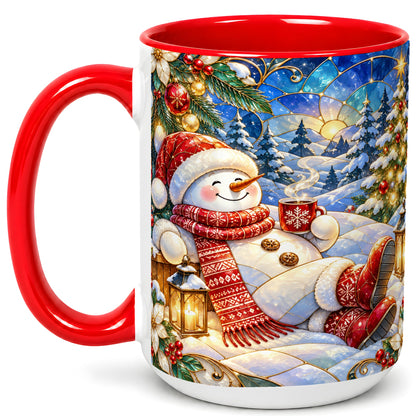#pl[15oz|Red] Cozy Snowman Coffee Mug, Christmas Snowman Mug, Ceramic Cup