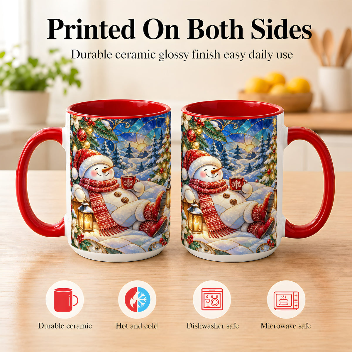 #pl[15oz|Red] Cozy Snowman Coffee Mug, Christmas Snowman Mug, Ceramic Cup