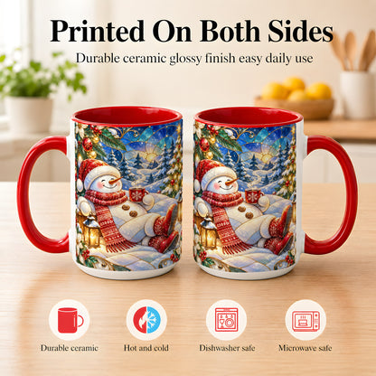 #pl[15oz|Red] Cozy Snowman Coffee Mug, Christmas Snowman Mug, Ceramic Cup