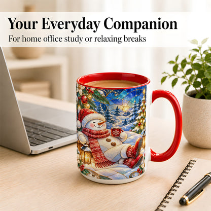 #pl[15oz|Red] Cozy Snowman Coffee Mug, Christmas Snowman Mug, Ceramic Cup
