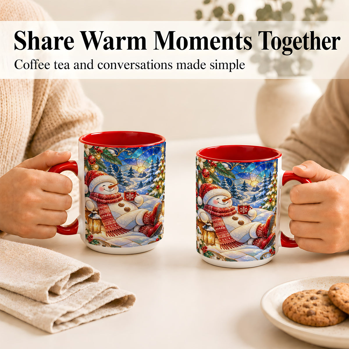 #pl[15oz|Red] Cozy Snowman Coffee Mug, Christmas Snowman Mug, Ceramic Cup