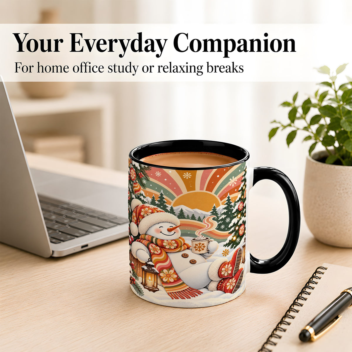 #pl[11oz|Black] Groovy Snowman Coffee Mug, Retro Christmas Mug, Ceramic Cup