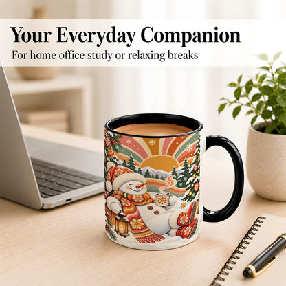 #pl[11oz|Black] Groovy Snowman Coffee Mug, Retro Christmas Mug, Ceramic Cup