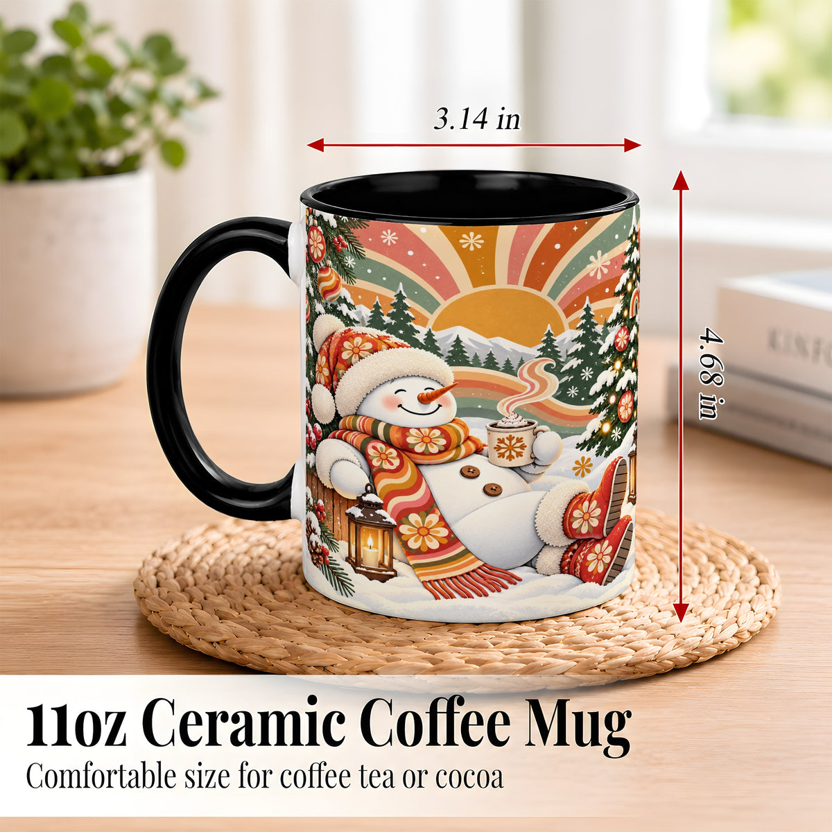 #pl[11oz|Black] Groovy Snowman Coffee Mug, Retro Christmas Mug, Ceramic Cup