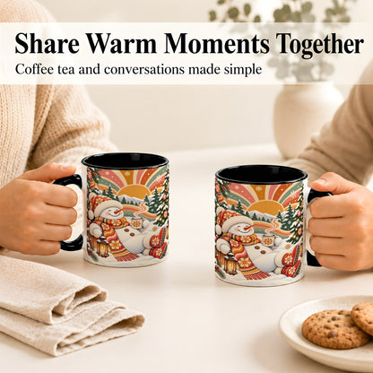 #pl[11oz|Black] Groovy Snowman Coffee Mug, Retro Christmas Mug, Ceramic Cup