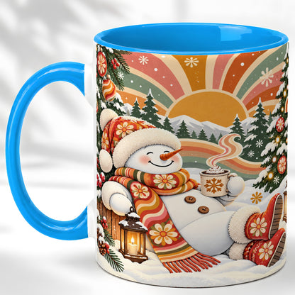 #pl[11oz|Blue] Groovy Snowman Coffee Mug, Retro Christmas Mug, Ceramic Cup