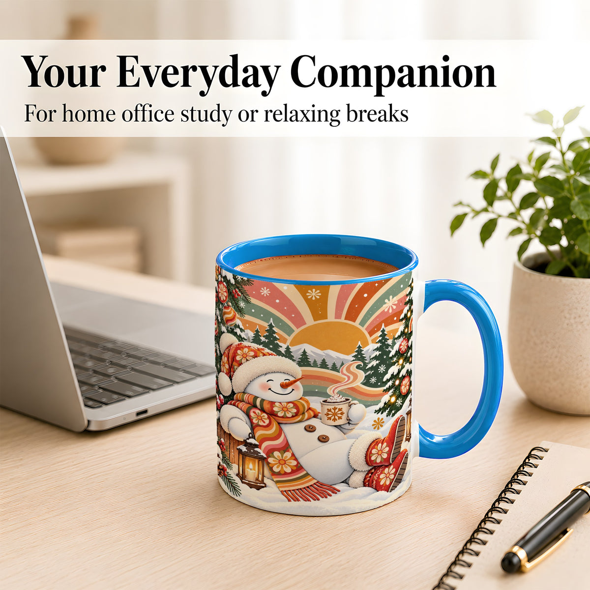 #pl[11oz|Blue] Groovy Snowman Coffee Mug, Retro Christmas Mug, Ceramic Cup
