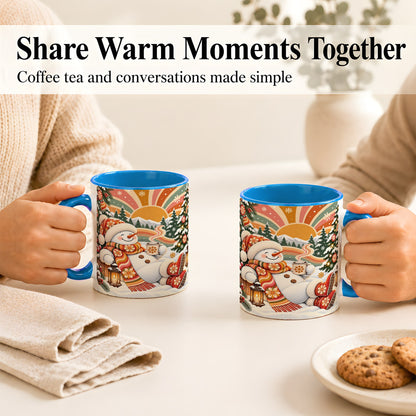 #pl[11oz|Blue] Groovy Snowman Coffee Mug, Retro Christmas Mug, Ceramic Cup