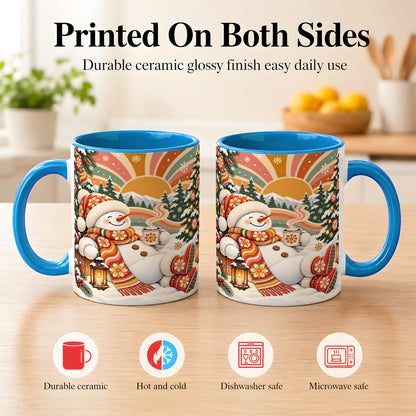#pl[11oz|Blue] Groovy Snowman Coffee Mug, Retro Christmas Mug, Ceramic Cup
