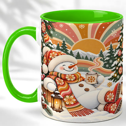 #pl[11oz|Green] Groovy Snowman Coffee Mug, Retro Christmas Mug, Ceramic Cup
